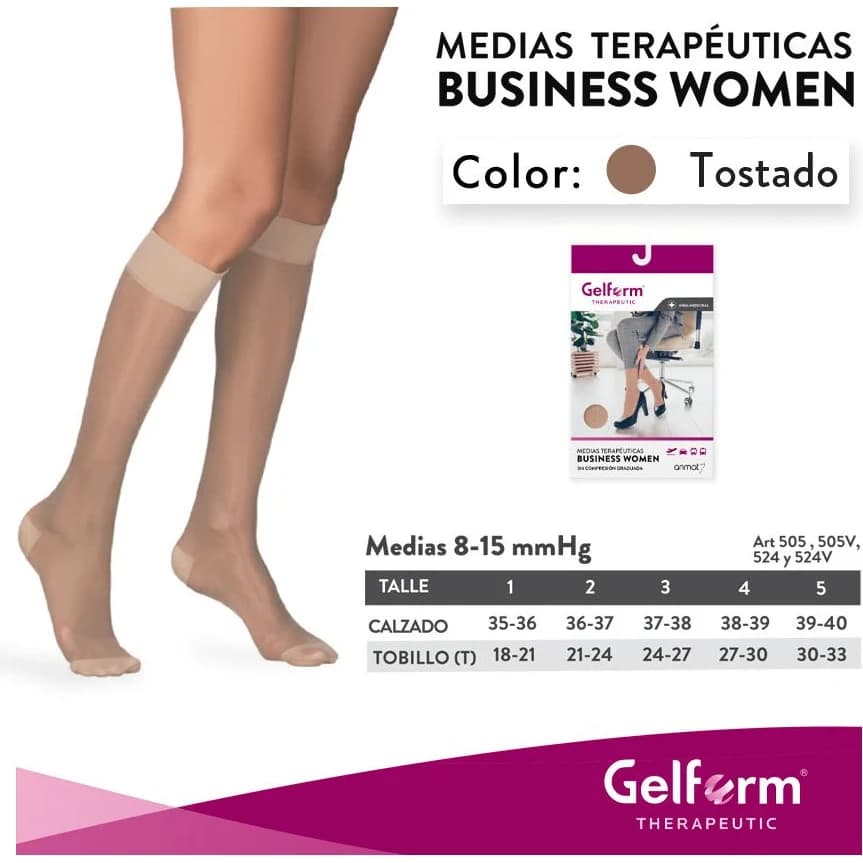 Media de Compresión Gelform 3/4 Suave 8-15 Tostado Talle 2