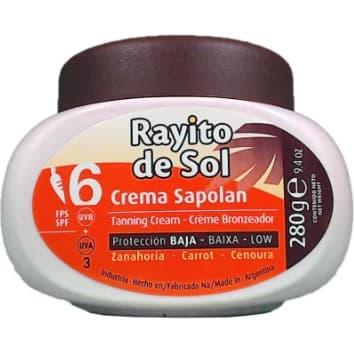 Crema Bronceadora Rayito de Sol Sapolán con Zanahoria FPS 6 280 g