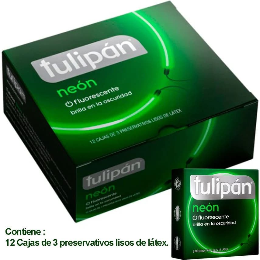 Preservativos Tulipán Neón Fluo 12 Cajas x 3 Unidades