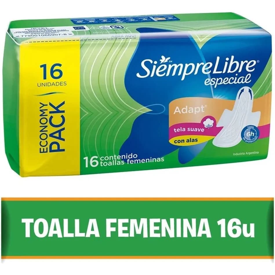 Toallas Femeninas Siempre Libre Especial Suave Con Alas x16