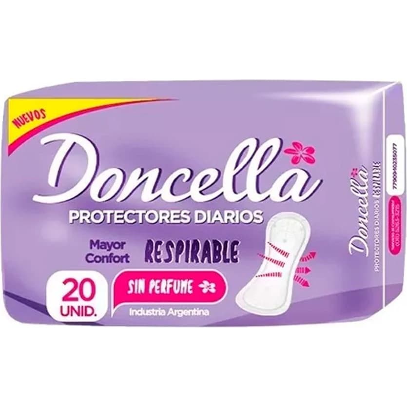 Protectores Diarios Doncella Anatómicos Respirables Sin Perfume x 20