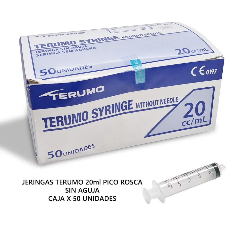 Jeringa Terumo 20 ml sin Aguja con Pico a Rosca (Caja x 100)