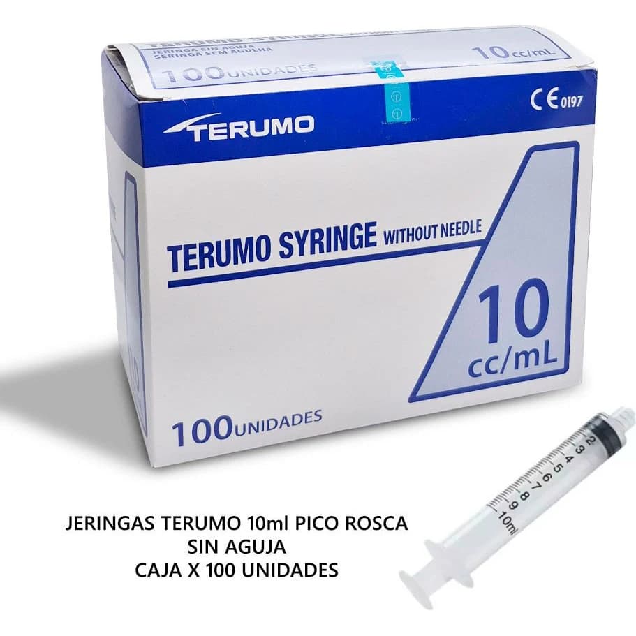 Jeringa Terumo 10 cc Sin Aguja Pico Rosca (Caja x 100)