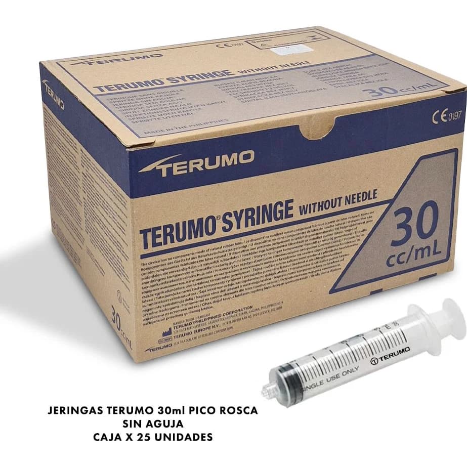 Jeringa Terumo 30 cc Luer Lock (Rosca) sin Aguja x 25
