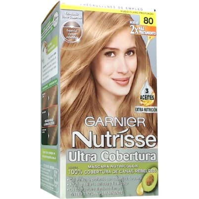 Kit Tintura Capilar Garnier Nutrisse Ultra Cobertura Tono 80 Rubio Claro Profundo
