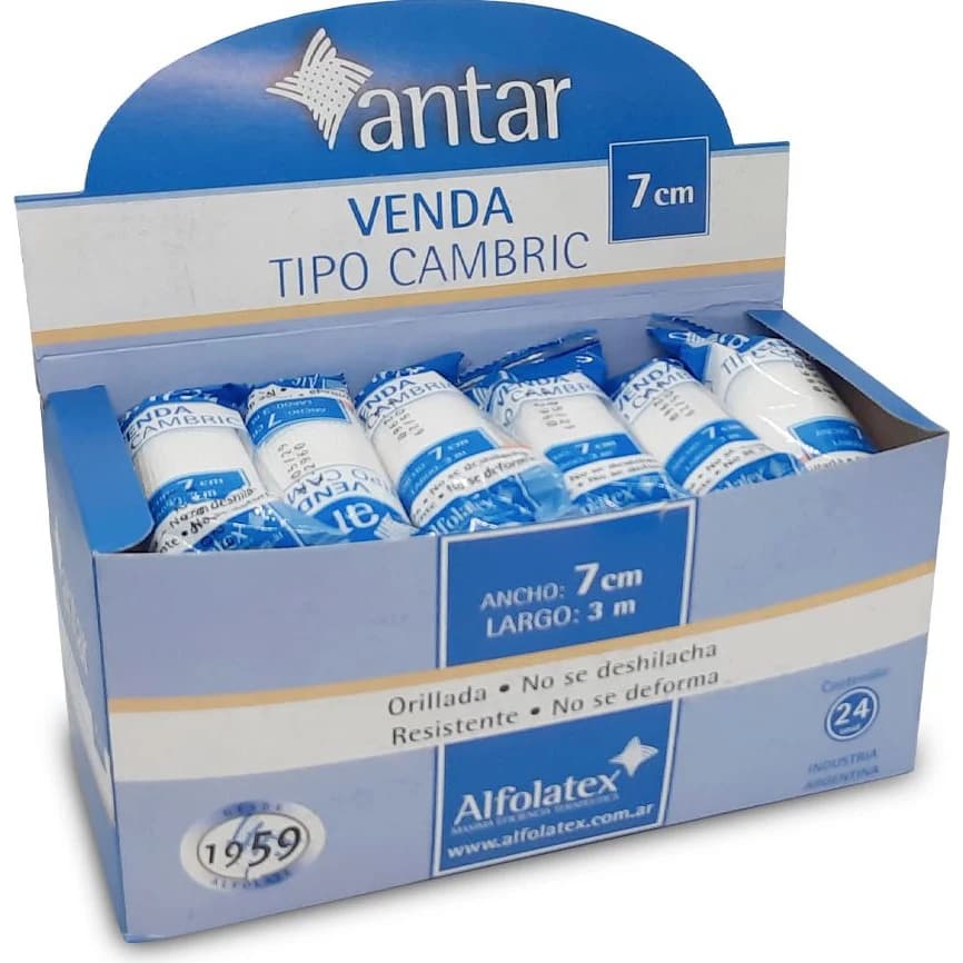 Venda Cambric Antar 7 cm x 3 m (caja x 24)