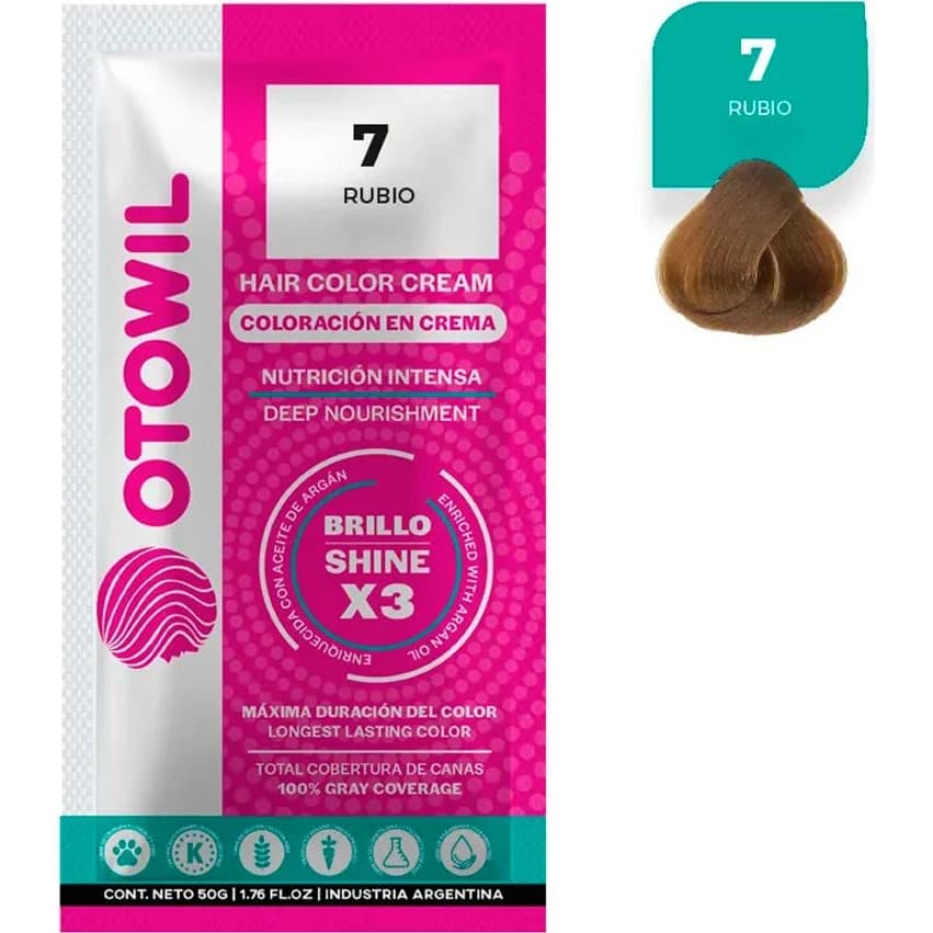 Tintura Capilar Otowil Argán Tono 7 Sobre x 25 g