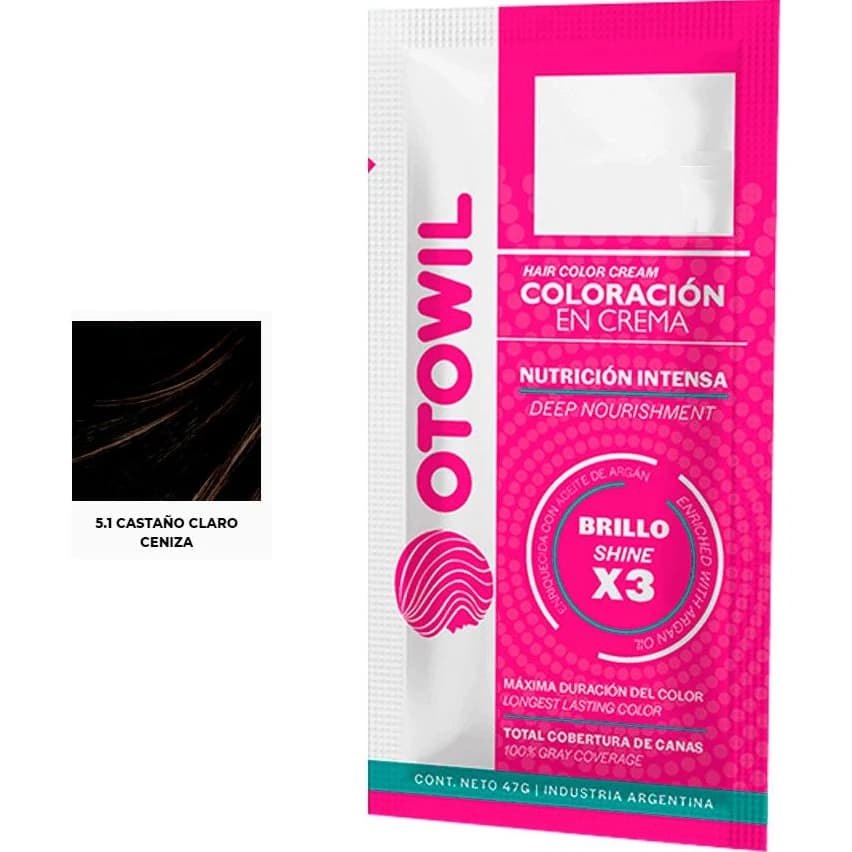 Tintura Capilar Otowil Argán Tono 5.1 Castaño Claro Ceniza Sobre 25 g
