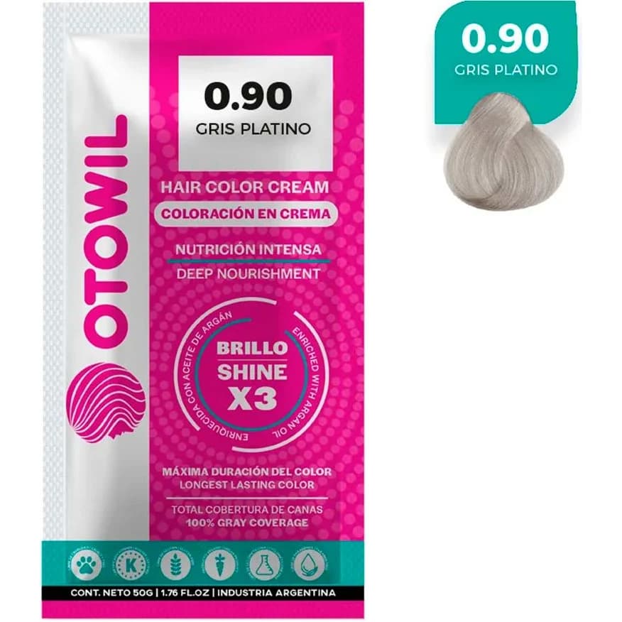 Tintura Capilar Otowil Argán Tono 0.90 Sobres x 25