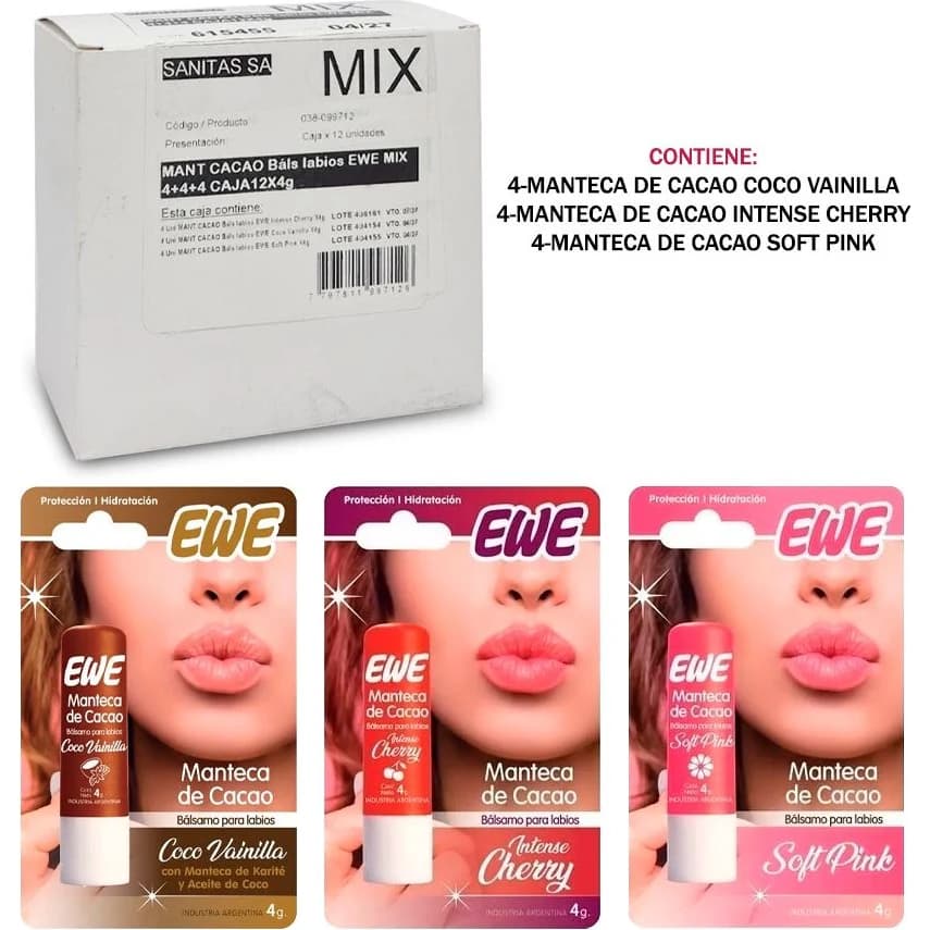 Manteca de Cacao Mix Ewe x 12 Lápices