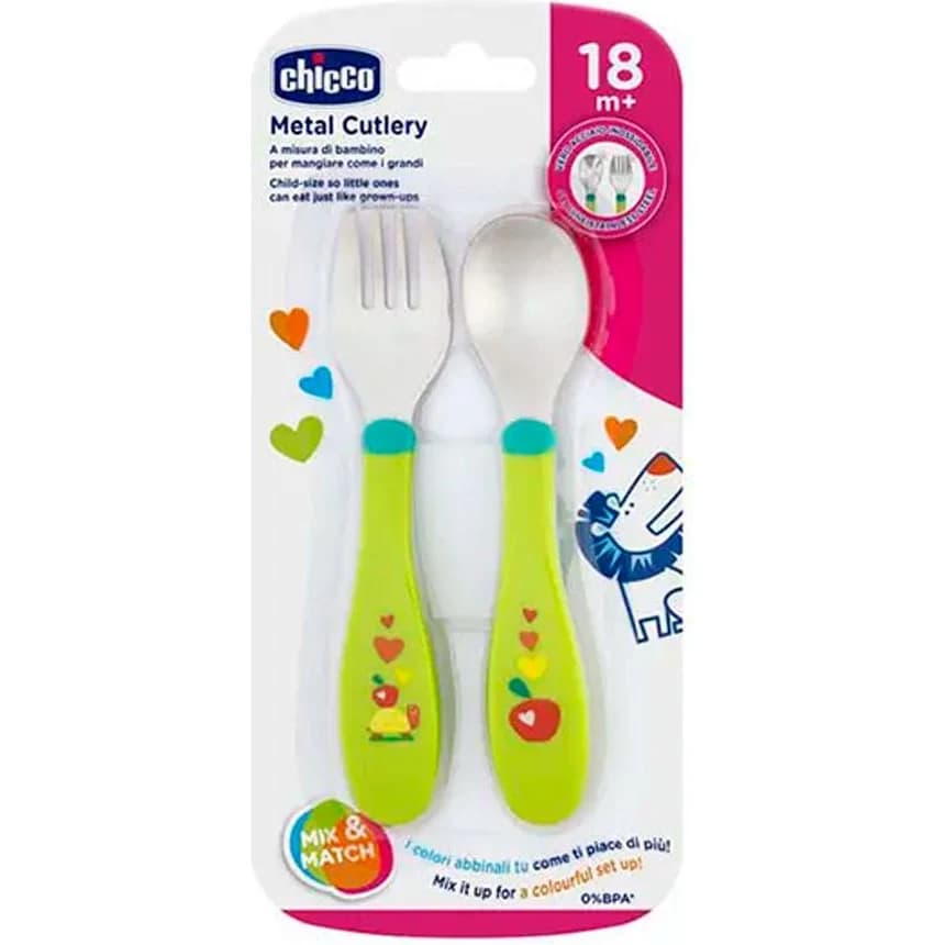 Cubiertos Chicco Inoxidable Acero 18 meses Verde