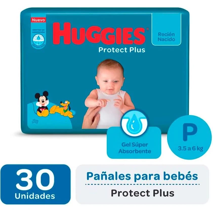 Pañales Huggies Protección Plus Pequeño x30