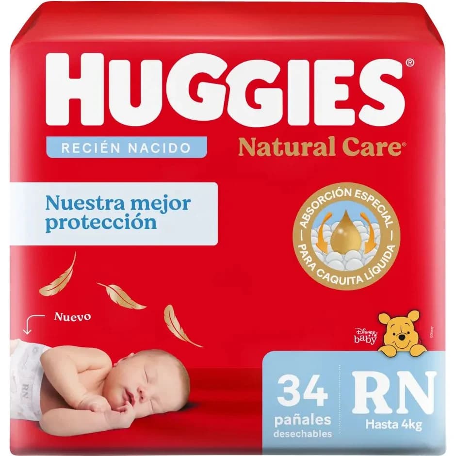 Pañales Huggies Natural Care Recién Nacido x 34