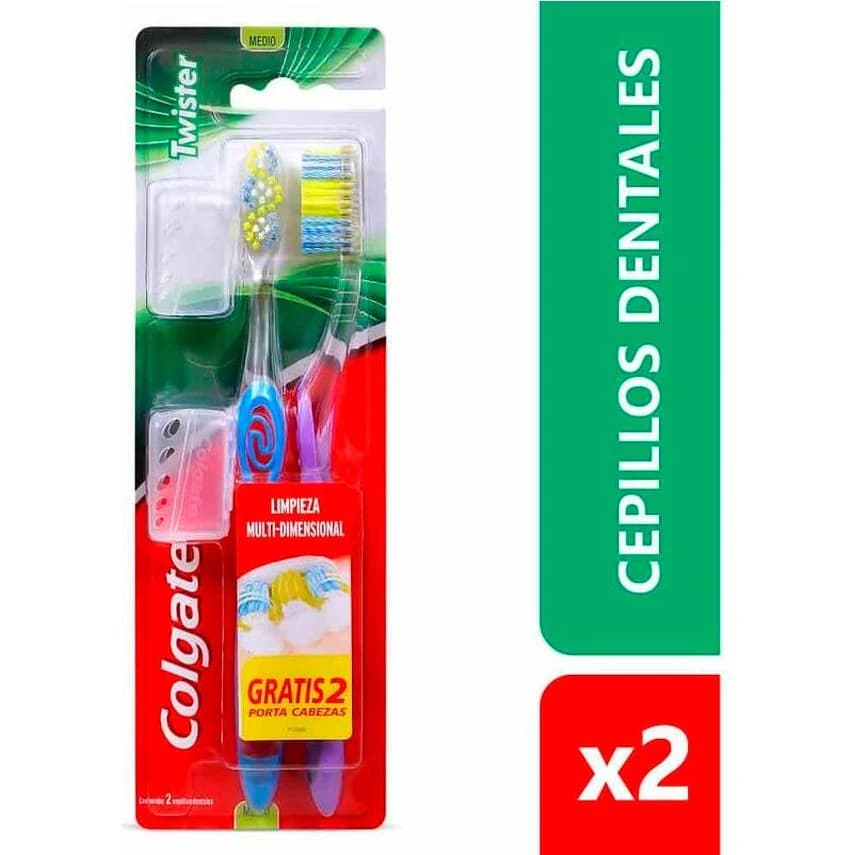 Cepillo de Dientes Colgate Twister con Tapa Pack 2 Unidades