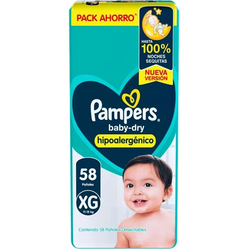 Pañal Pampers Baby Dry XG x 58 unidades
