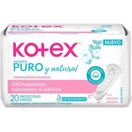 Protector Femenino Kotex Puro y Natural Sin Aroma x 20 Unidades