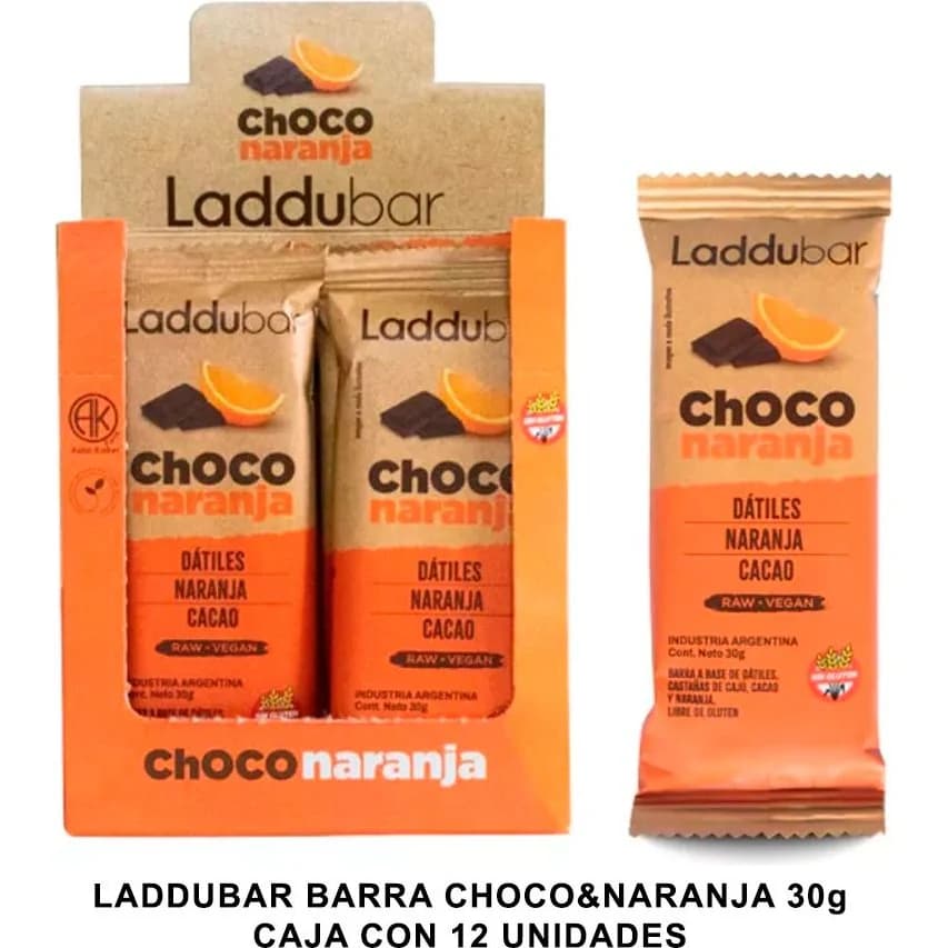 Laddu Bar Barra de Chocolate y Naranja 12 Unidades