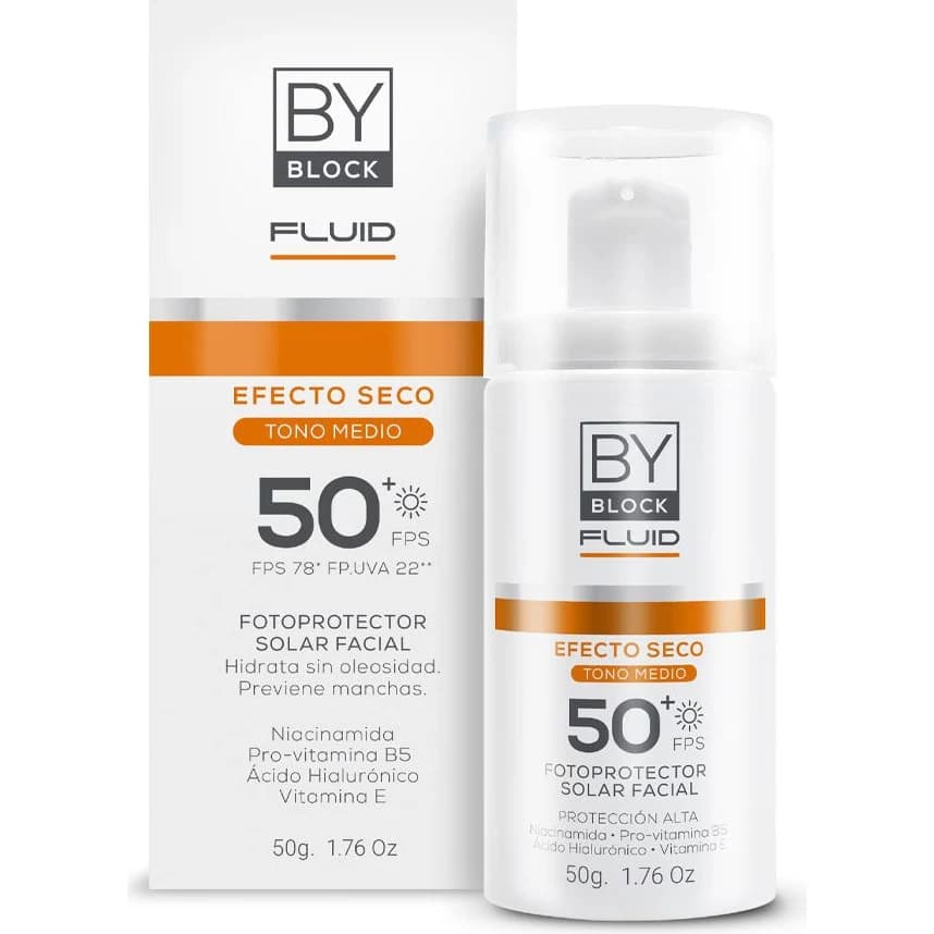Protector Solar By Block Fluid FPS 50 Tono Medio Efecto Seco 50 g