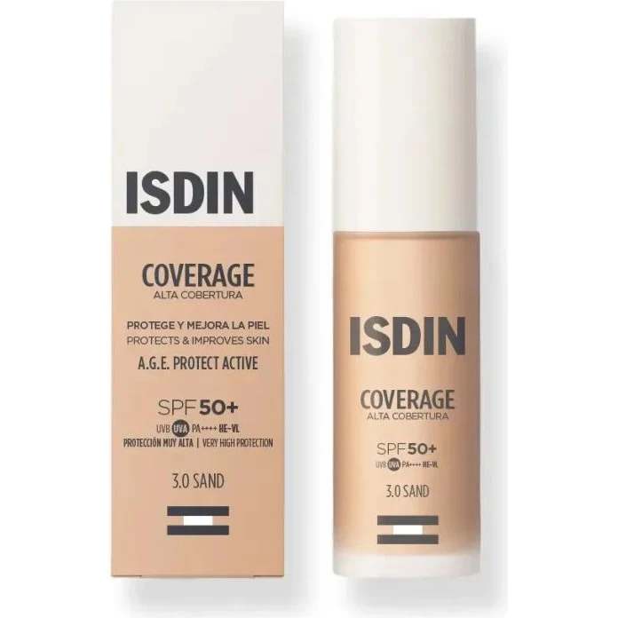 Base de Maquillaje Isdin Coverage SPF 50 Tono 3 Sand 30 ml