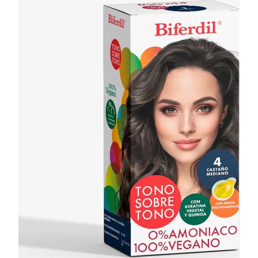 Kit de Coloración Capilar Biferdil Color Tono 4 Castaño Mediano