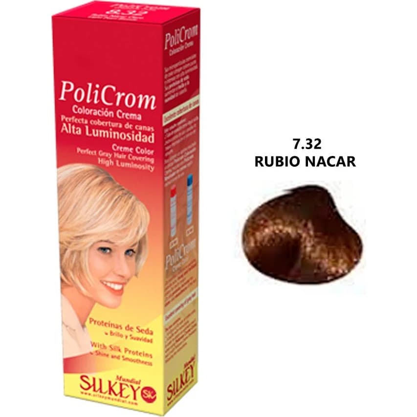 Tintura Capilar Silkey Policrom Pomo Tono 7.32 Rubio Nácar 47 g