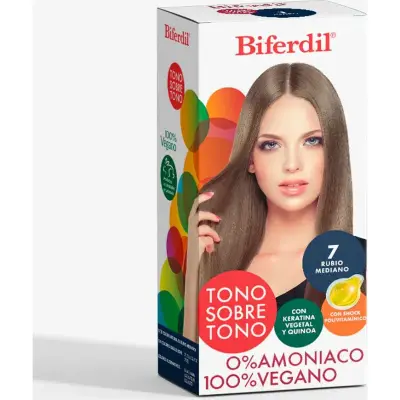 Kit de Coloración Capilar Biferdil Tono Sobre Tono 7 Rubio Mediano