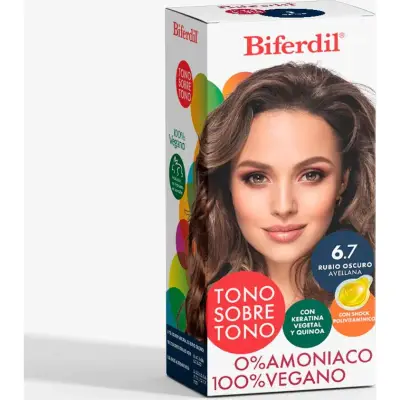 Kit de Coloración Biferdil Color Tono Sobre Tono 6.7 Rubio Oscuro Avellana
