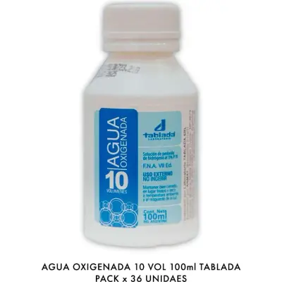 Agua Oxigenada Tablada 10 Volúmenes 100 ml Tapa a Rosca (Pack x 36)