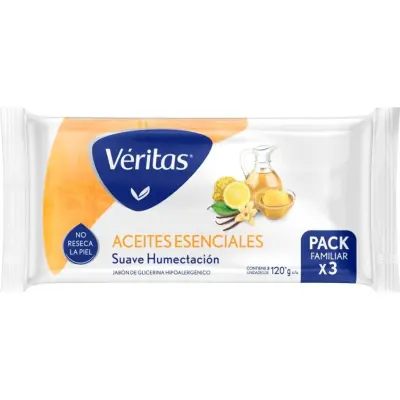 Jabón de Glicerina Veritas con Aceites Esenciales 3 x 120 g