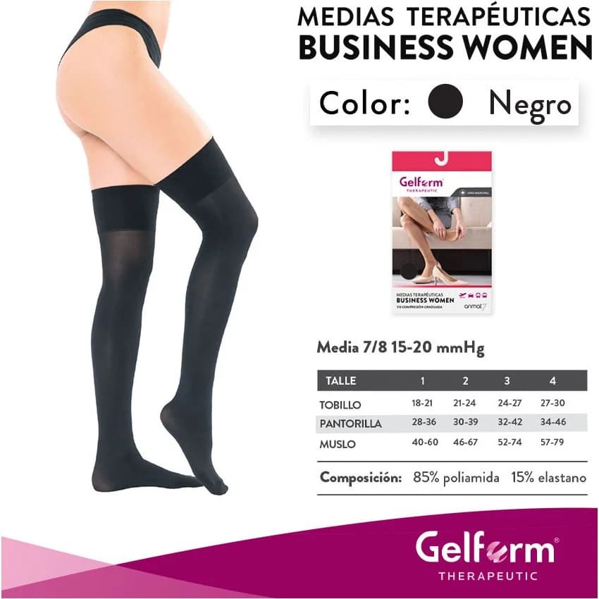 Media de Compresión Gelform hasta el Muslo 15-20 Negra Talle 1