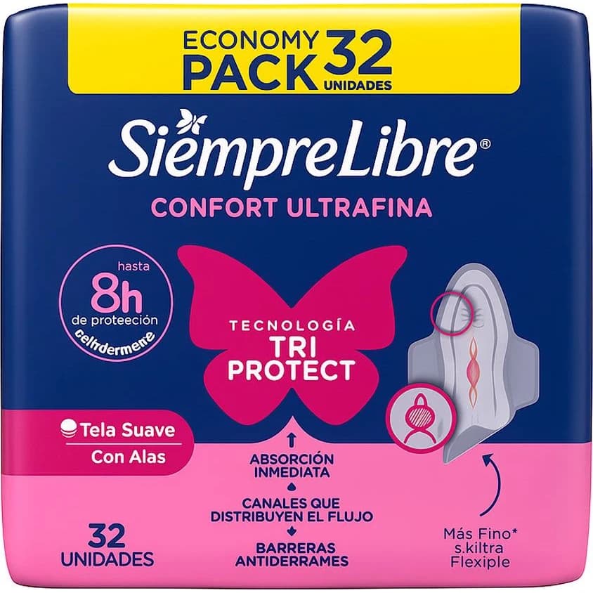 Toallas Femeninas Siempre Libre Ultrafina con Alas x32