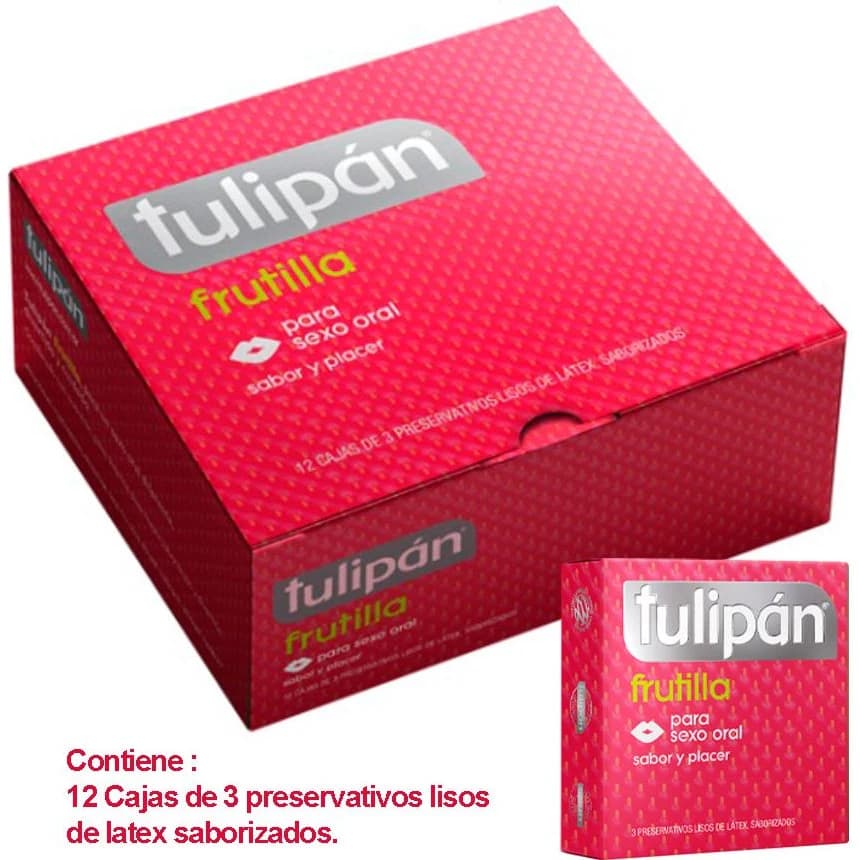 Preservativos Tulipán Frutilla 12 Cajas x 3 Unidades