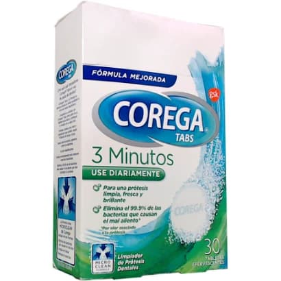 Limpiador de Prótesis Dentales Corega Tabs 3 Minutos 4 en 1 x30 Comprimidos