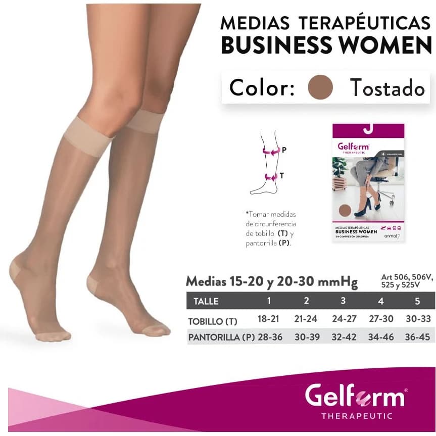 Media de Compresión Gelform 3/4 Media 15-20 mmHg Talle 4 Color Tostado