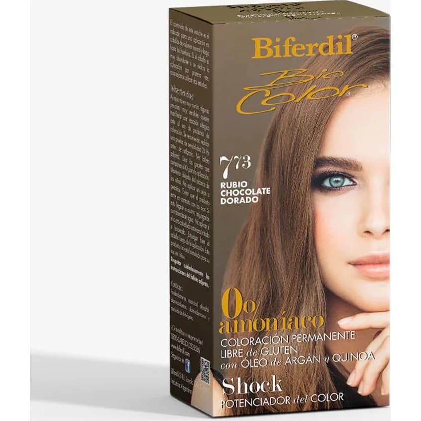 Tintura Capilar Biferdil Biocol 0% Amoníaco Tono 7.73 Rubio Chocolate Dorado