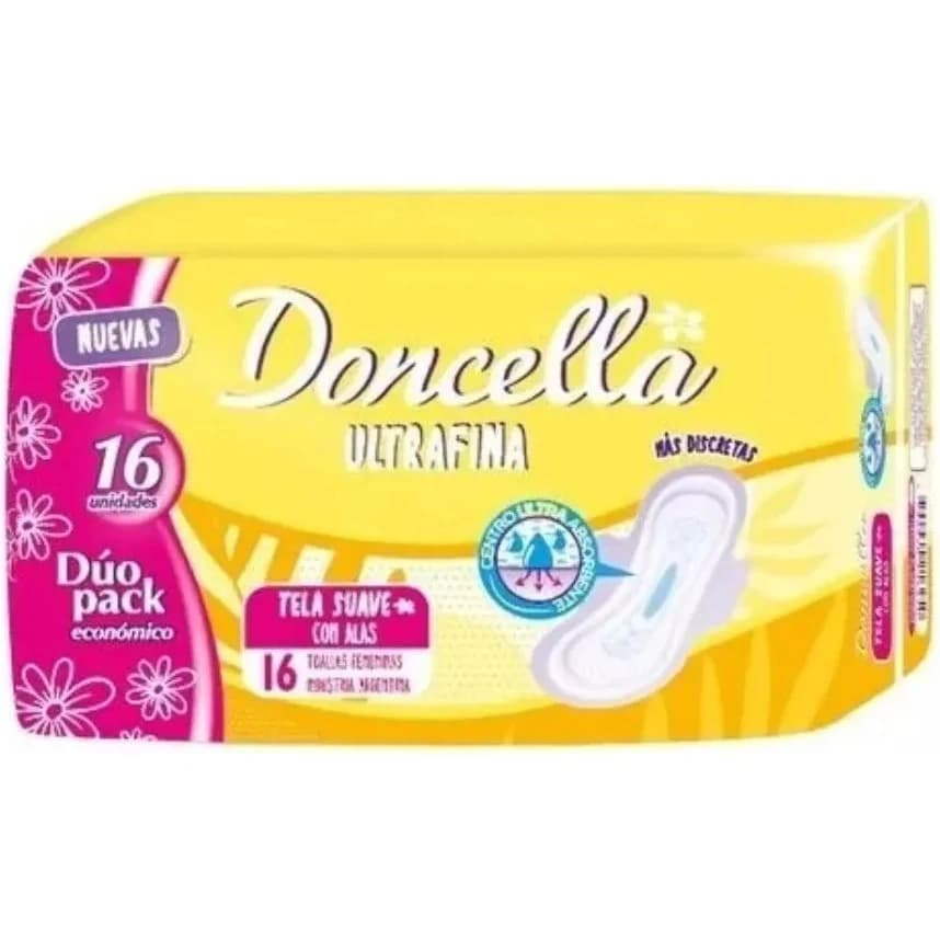 Toallas Femeninas Doncella Pocket Ultrafinas Suaves Con Alas x16
