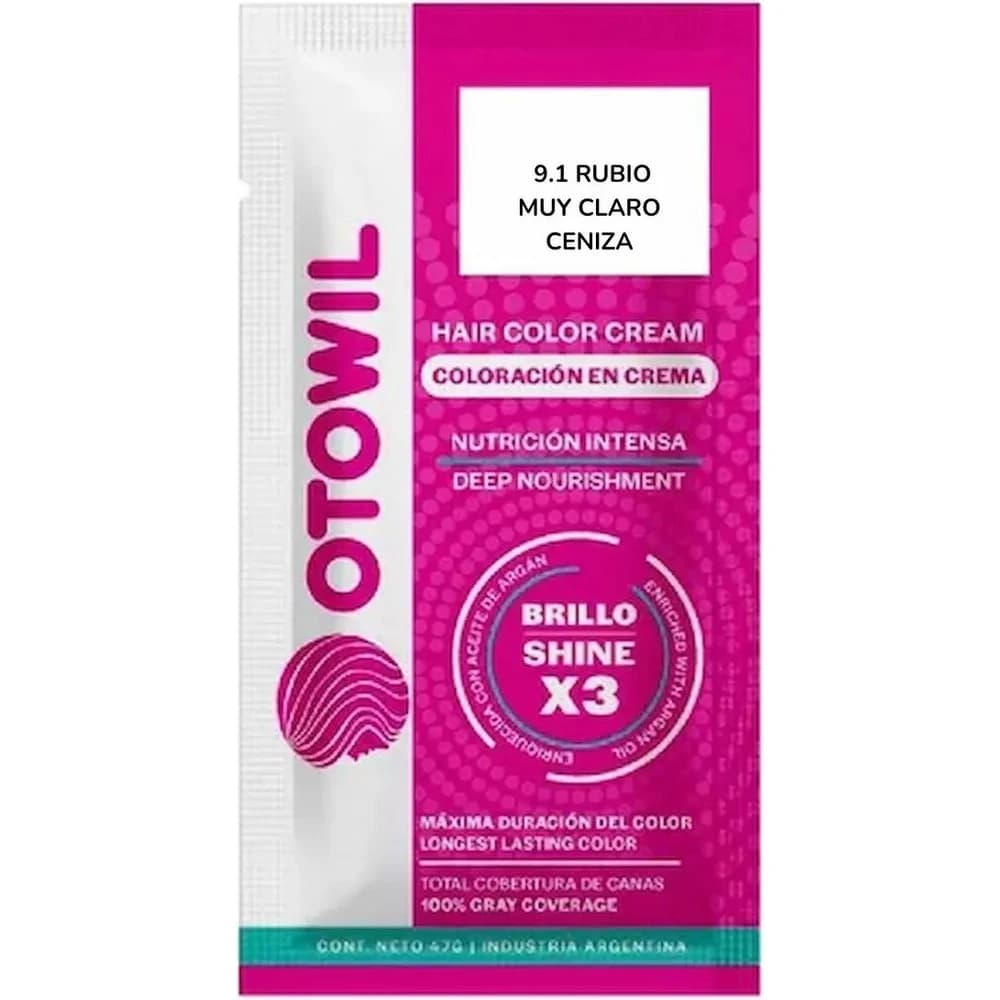 Tintura Capilar Otowil Argán Tono 9.1 Sobre 25 g