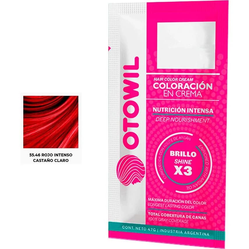 Tintura Capilar Otowil Argán Tono 55.46 Rojo Intenso Castaño Claro Sobre 25 g