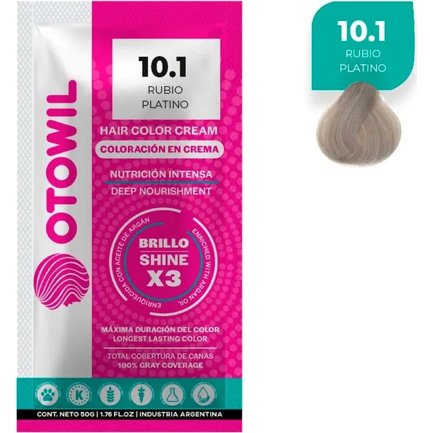 Tintura Capilar Otowil Argán Tono 10.1 Rubio Platino Sobre x 25 g