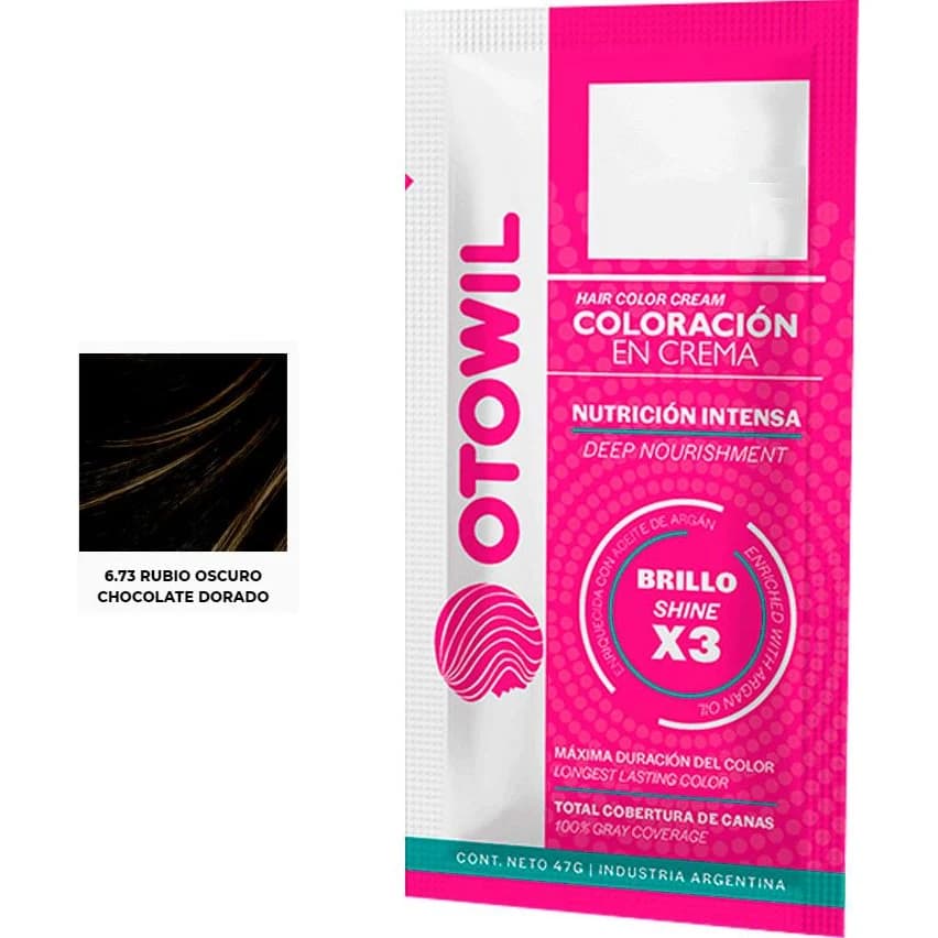 Tintura Capilar Otowil Argán Tono 6.73 Sobres x 25