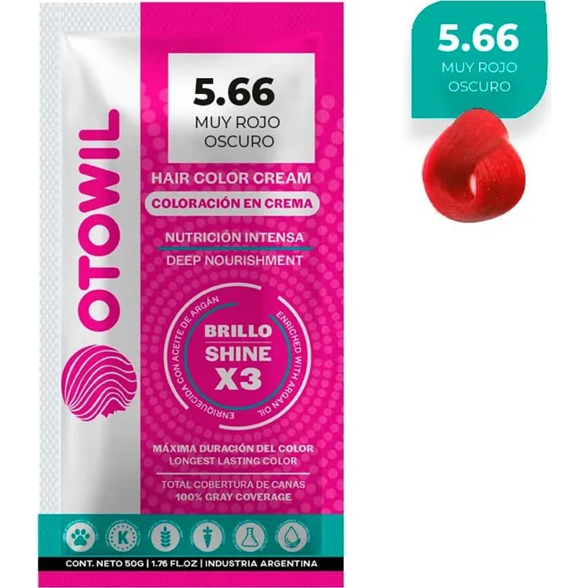 Tintura Capilar Otowil en Sobre Tono Rojo Oscuro 5.66