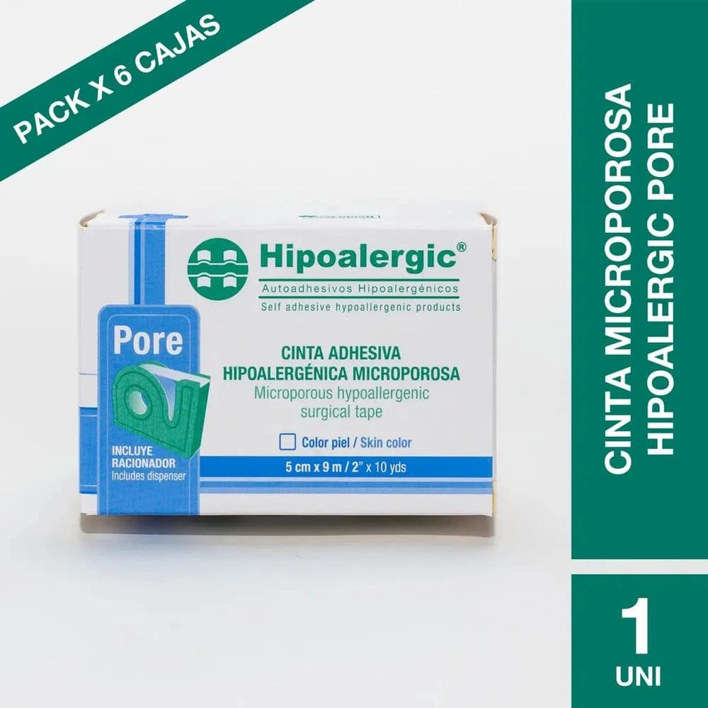 Tela Adhesiva Hipoalergénica Tipo Poro 5 cm x 9 m x 6 Unidades