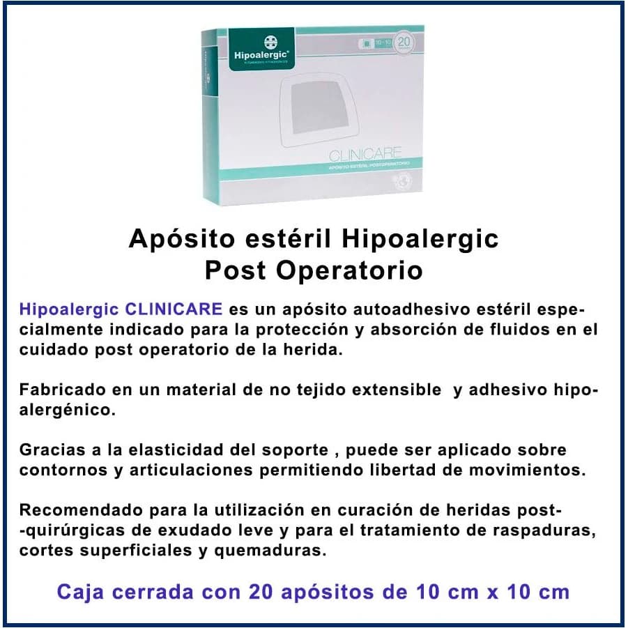 Apósito Adhesivo Hipoalergénico 10 x 10 cm