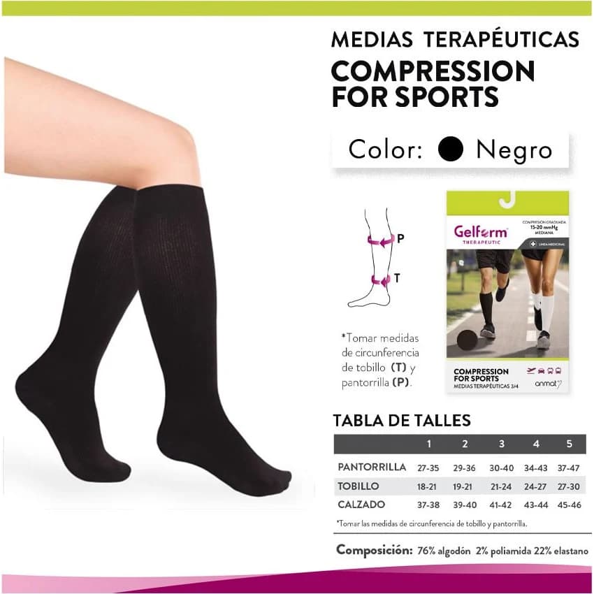 Media de Compresión Deportiva Gelform 15-20 mmHg Negra Talle 4