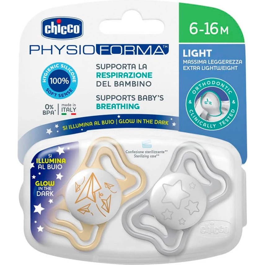 Chupete Chicco Physio Nocturno 6-16 meses x2