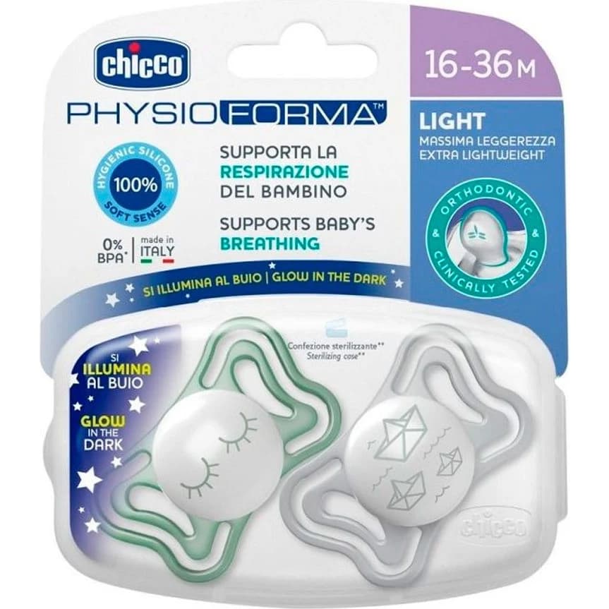 Chupete Chicco Physio Light Nocturno +16 meses x2