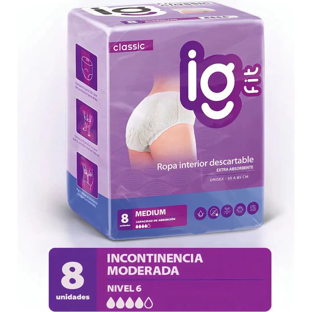 Pañal IG Fit Ropa Interior Extra Absorbente M x 8