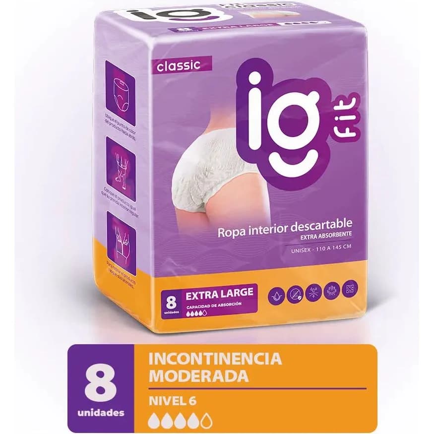 Pañal IG Fit Ropa Interior Extra Absorbente Extra Grande x 8 Piezas