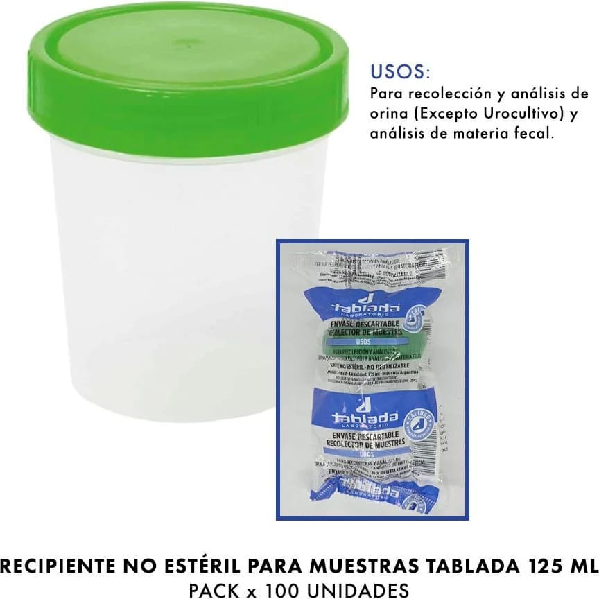 Recipiente para Muestras Descartable Tablada 125 ml x 100 Unidades