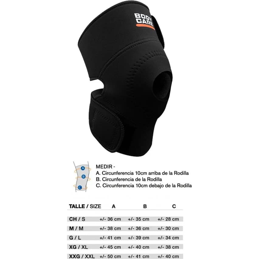 Rodillera Body Care Abierta Black Line Negra Talle XXL